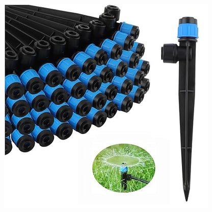 Kalolary Drip Irrigation Emitters, 50PCS Adjustable 360 Degree Water Flow Drippers Emitters for 1/4" Drip Irrigation System Tubing, Garden Irrigation Drippers for House Garden Flower beds(Blue)