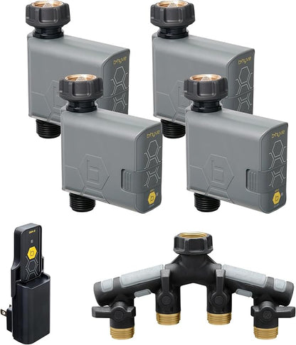 Orbit 21207 B-hyve Gen 2 Smart Hose Watering Timer, 4-Pack with Wi-Fi Hub and Hose Y Splitter