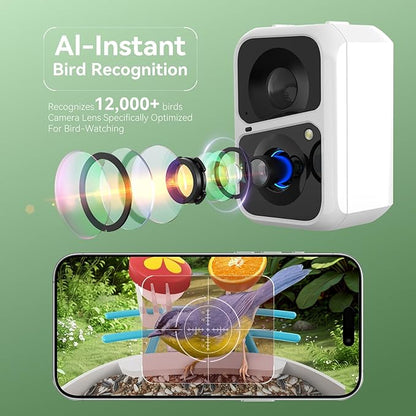 Smart Bird Feeder with Camera, Solar Bird Feeder - 2K HD Live Video Camera AI Identify Birds, Visible Window Auto Capture -Instant Arrival Alerts, Birds Lover Gifts (Blue)