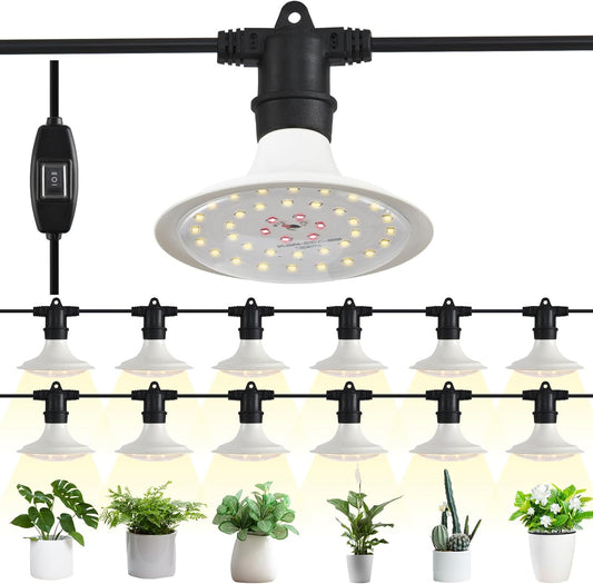 Outdoor Grow Lights for Plants, Full Spectrum Greenhouse Grow Light, Waterproof String Grow Light, 42FT Adjustable Cord, for Vegetables, Seedlings, Flowers (12 Lights)