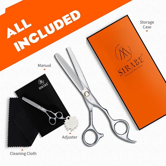 Sirabe HIGH-END Professional Hair Thinning Shears Barber Hair Cutting Texturizing Teeth Scissors with Case, Ultra 440C Sharp Blades for Salon Home Hairdressing