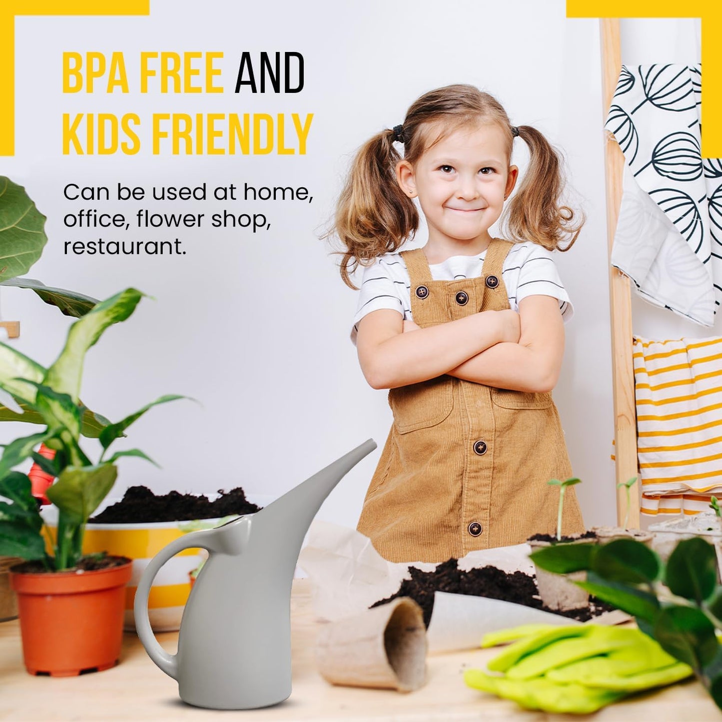 KP KOOL PRODUCTS Watering Can 1/2 Gallon - Small Watering Can for Indoor Plants - Outdoor Watering Can - Gray Plant Waterer - Plastic Watering Can for Garden - 1 Pack