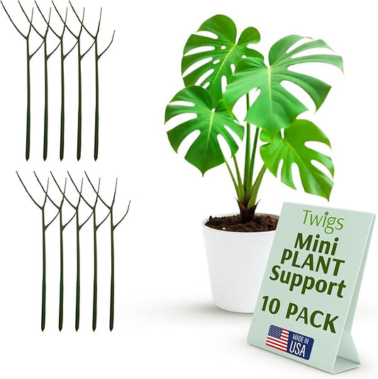 Twigs - Monstera Plant Support Stakes for Indoor & Outdoor Plants, Gardening Supplies, Garden Accessories, Trellis, Moss Pole, & Ring Alternative - Monstera (Dark Green), 10 Pack, 12" L, Mini Twigs