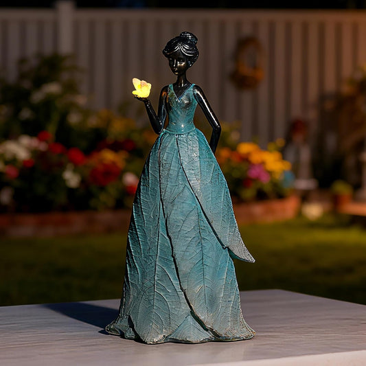 Solar Fairy Statue Collection Home Decoration - Leaf Angel Girls Resin Home Garden Decor for Outside or Inside Rustic Fairy Garden Outdoor Yard Figurines Gifts for Women