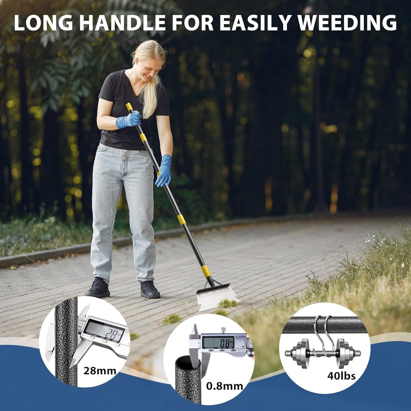 Multifunctional Flat Scraper, 88" Long Handle Manual Weeder, Heavy Duty Metal Floor Scraper Ice Chopper Snow Shovel Spade Garden Tool for Scraping, Ice Remove, Digging, Weeding, Lawn Edging