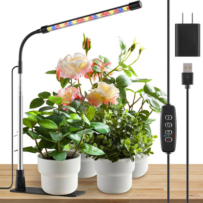 Grow Lights for Indoor Plants, Full Spectrum LED Plant Lights with Base, Adjustable Height 6.5"-26", 10 Dimmable Levels, Auto Timer 3/9/12H, Desk Grow Lamps for Indoor Growing (1 Pack)