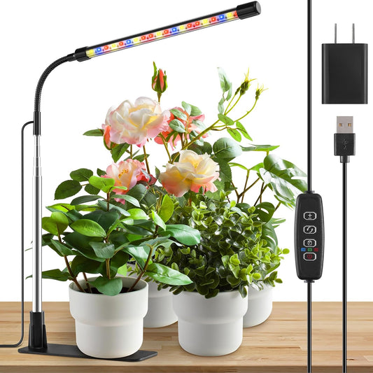 Grow Lights for Indoor Plants, Full Spectrum LED Plant Lights with Base, Adjustable Height 6.5"-26", 10 Dimmable Levels, Auto Timer 3/9/12H, Desk Grow Lamps for Indoor Growing (1 Pack)