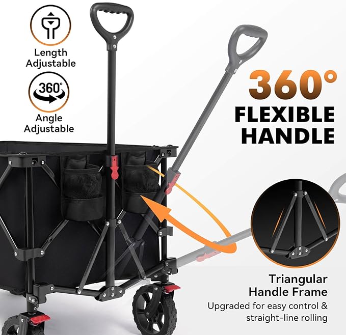 Hikenture Collapsible Wagon - 330LBS Capacity, Extra Large Foldable Wagon with All-Terrain Wheels, Utility Beach Cart for Outdoor Garden