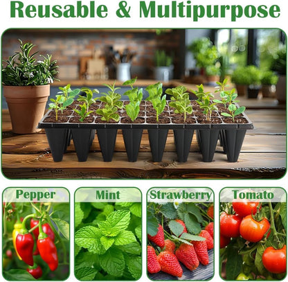 10 Pack 1020 Seedling Starter Trays with 10 Pack 32 Cell Plug Inserts Extra Deep 4.33" - Heavy Duty Plastic Nursery Trays for Seed Germination & Plant Propagation (10 Sets)