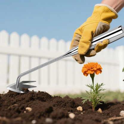 Manual Weed Remover Tool for Lawn and Garden, Heavy-Duty Weed Puller Tool 3-Tooth with Ergonomic Handle, Uprooting Weeding Tool for Gardening Backyard Farm