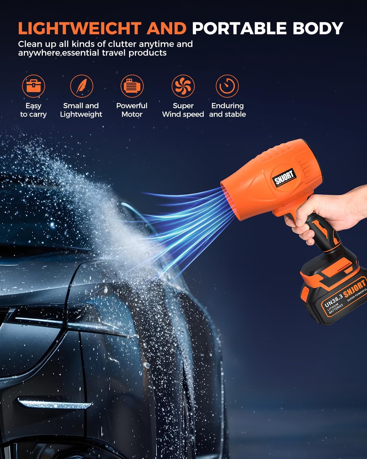 Leaf Blower Cordless with Battery and Charger,800,000 RPM,Extended Nozzle,Lightweight Handheld Design,Blower for Patio Cleaning,car Blowing Water,Blowing Leaves and Dust (Vitality Orange)