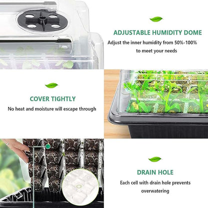 Seed Starter Tray with Grow Light, 2 Packs 80 Cells Seed Starting Kit, Reusable Seedling Starter Trays with Humidity Dome, Plant Germination Trays for Indoor Seed Starter Kit, Black