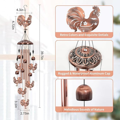 Chicken Wind Chimes for Outside, Rooster Wind Chime, Large Chicken Decor for Women Mom Grandma, Metal Rooster 40" Outdoor Windchimes for Lawn, Porch, Patio, Yard, Christmas
