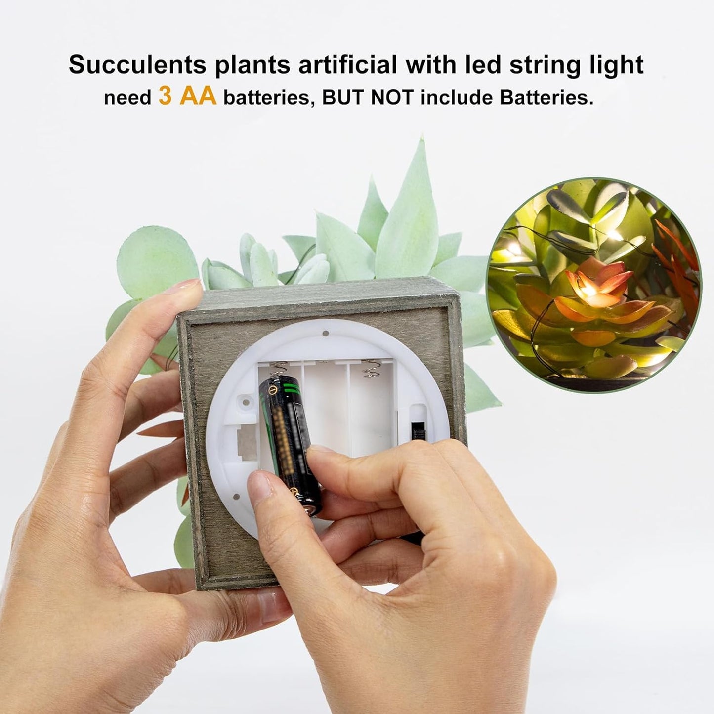 Mingfuxin Succulents Plants Artificial with Light, Small Fake Plants in Pots for Home Decor, Potted Decorative Succulents Plants for Table Desk Bathroom Office Room Decor