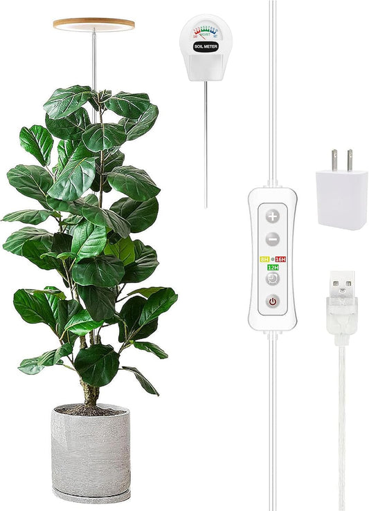 Plant Grow Light,yadoker LED Growing Light Full Spectrum for Indoor Plants, Paired with a Soil Tester,Height Adjustable, Automatic Timer, 5V Low Safe Voltage,Idea for Large Plant Light