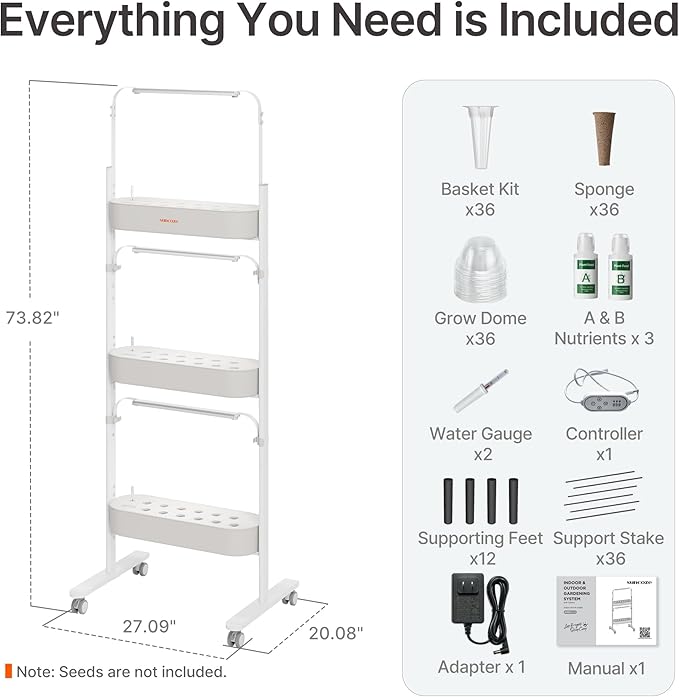 SUNCOZE 3-Tier Hydroponics Growing System Kit with 36 Pods – Full Spectrum Grow Lights, Hydroponic System Equipped with Smart Controller, Indoor Herb Garden Kit for Vegetables, Herbs, Fruits&Flowers