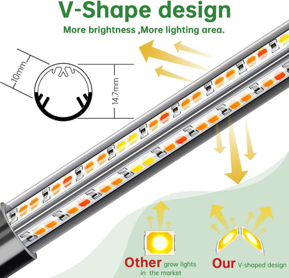 2 Heads Clip Grow Light with V-Shaped Design, Full Spectrum Grow Lights for Indoor Plants, Adjustable 360° Gooseneck Grow Lamp, 3/9/12H Timer & 10 Dimming Levels for Seed Starting