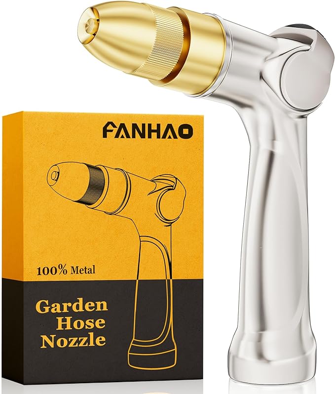 FANHAO Professional Heavy Duty Garden Hose Nozzle, 100% Metal Thumb Control Water Nozzle with Brass Tip, High Pressure Adjustable Water Hose Sprayer for Lawn & Plant Watering, Car & Pet Washing