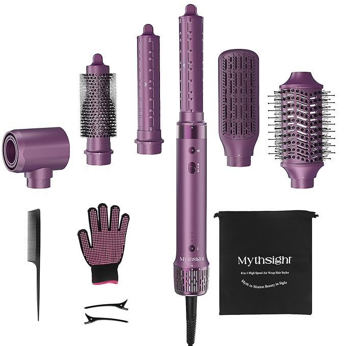 StyleVibe 6-in-1 Air Styler, Hair Dryer & Blow Dryer Brush with Auto Wrap Curl L/R, Fast Drying, Smooth Blowouts, Root-Lift Volume, No Heat Damage Frizz-Free Thermal Brush with Travel Bag