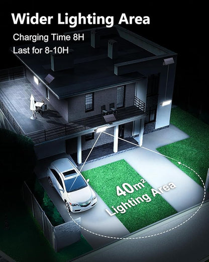 400LED Solar Lights Outdoor,IP67 Waterproof Solar Flood Lights,3 Modes & Remote Control Motion Sensor Outdoor Light for Garden, Garage, Patio, Pathway (2 Pack)