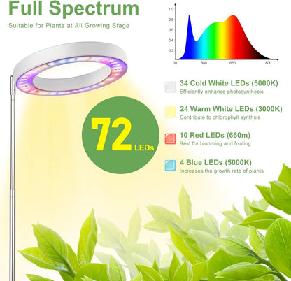LBW Plant Grow Light, 72 LEDs Full Spectrum Grow Lights for Indoor Plants, 56in Large Grow Lamp with 4/8/12H Auto Timer & 4 Dimmable Brightness, Height Adjustable, Ideal for Tall Plants