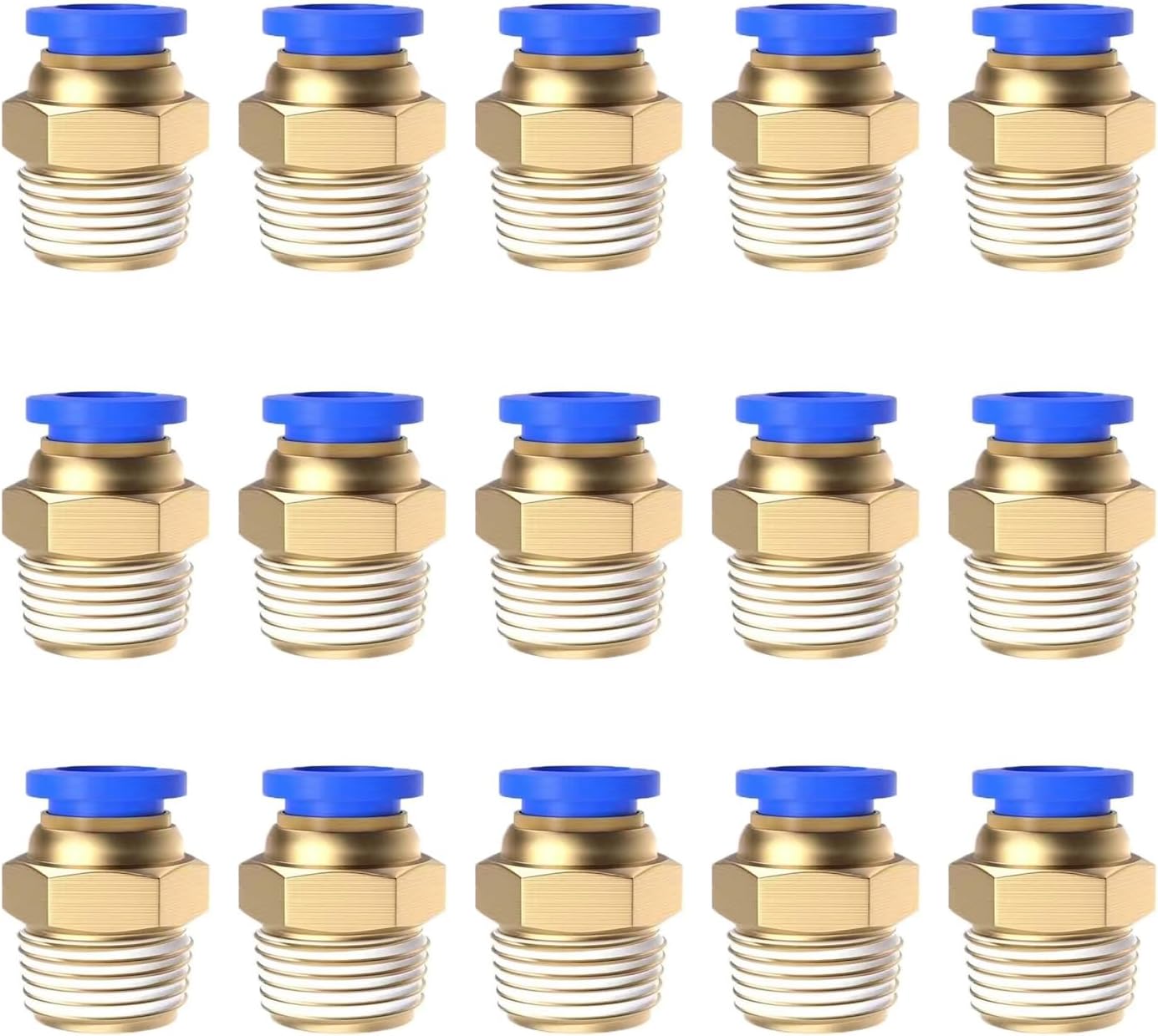 15Pcs 1/4" Tube OD x 1/4" NPT Male Push to Connect Fittings - Air Water Quick Connect Coupler, Pneumatic Hydraulic Leak-Free Brass Fittings (1/4" x 1/4" NPT)