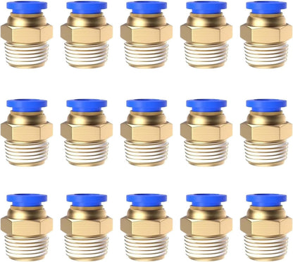 15Pcs 1/4" Tube OD x 1/4" NPT Male Push to Connect Fittings - Air Water Quick Connect Coupler, Pneumatic Hydraulic Leak-Free Brass Fittings (1/4" x 1/4" NPT)