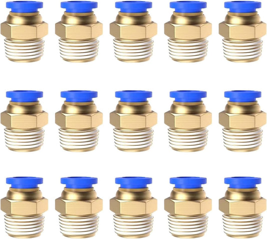 15Pcs 1/4" Tube OD x 1/4" NPT Male Push to Connect Fittings - Air Water Quick Connect Coupler, Pneumatic Hydraulic Leak-Free Brass Fittings (1/4" x 1/4" NPT)