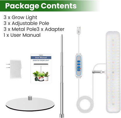 Wiaxulay Grow Lights for Indoor Plants, 78 LEDs Full Spectrum Plant Grow Light, Desk Grow Light with Auto Timer 6/12/16 Hrs, 3 Lighting Modes, 5 Dimmable Levels, Height Adjustable 7.8"-26", 3 Pack