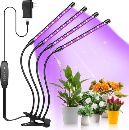 Shyineyou Grow Lights for Indoor Plants Full Spectrum, 80 LEDs Plant Lights for Indoor Growing with 3/9/12H Timer, 3 Color Modes & 9 Brightness, 4 Heads Clip-On Plant Grow Light