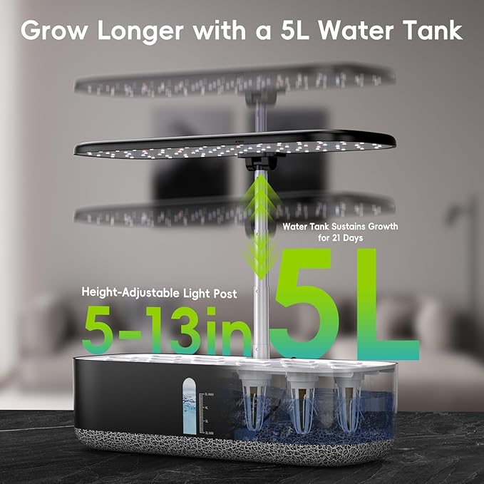 Hydroponics Growing System 14 Pods, Indoor Herb Garden with LED Grow Light, 5L Water Tank, Hydroponic Grow Kit with 3 Auto-Timers, Rotatable Light Panel, Gardening Kit Gifts