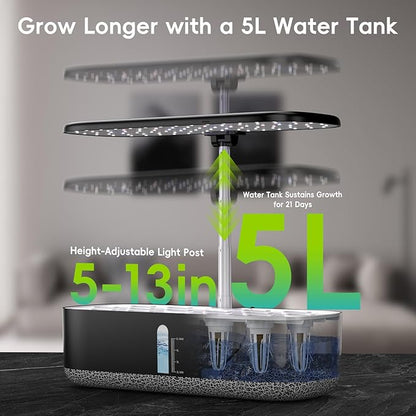 Hydroponics Growing System 14 Pods, Indoor Herb Garden with LED Grow Light, 5L Water Tank, Hydroponic Grow Kit with 3 Auto-Timers, Rotatable Light Panel, Gardening Kit Gifts