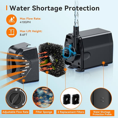 Biling 25W Solar Fountain Pump, Solar Pond Pump equipped filtration and anti-dry Protection, Solar Pond Fountain with PVC Tubing Various Nozzles Accessories for Water Garden & Pond Pumps