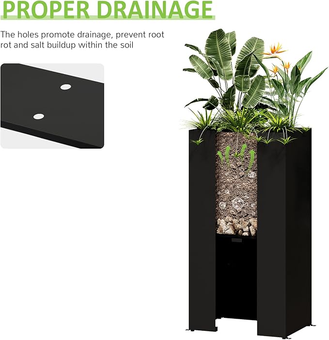 Set of 2 Planter Box Outdoor 30"H x 14.4"W x 13.6"D- Tall Planters for Outdoor Patio/Porch, All-Weather with Anti-dumping Kit, Durable Galvanized Steel, Modern Design for Plants, Flower, Garden