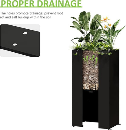 Set of 2 Planter Box Outdoor 30"H x 14.4"W x 13.6"D- Tall Planters for Outdoor Patio/Porch, All-Weather with Anti-dumping Kit, Durable Galvanized Steel, Modern Design for Plants, Flower, Garden