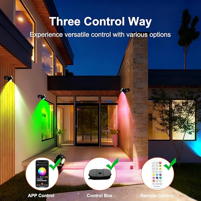 Smart RGBW Spot Lights Outdoor, 8 Pack Low Voltage Landscape Lighting with APP & Remote control, Waterproof and Timing, Color Changing Outdoor Spot Lights for Yard Christmas Halloween Spotlights