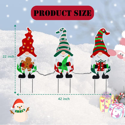 Christmas Yard Stakes Metal Christmas Decorations Outdoor Yard Gnomes Holding Gingerbread Tree Gift Lighted Metal Stakes Outdoor Xmas Stake Lawn Pathway Decoration