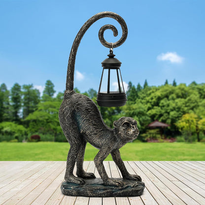 Solar Monkey Garden Decor Outdoor Statue - Monkey With LED Waterproof Sculptures Lights, Monkey Pond/Yard Statues Outside Decoration, Home, Lawn, Patio, Resin Animal Ornament, Women/Gardening Gift