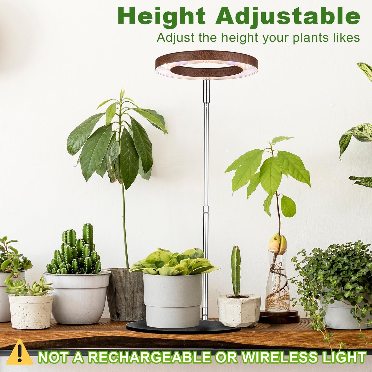 yadoker 72 LEDs Plant Grow Light for Indoor Plant,Aluminum Walnut Wood Grain Desk LED Grow Light, Height Adjustable,6.3" Aluminum Housing,Automatic Timer with 8/12/16 Hours,10-Level Brightnes