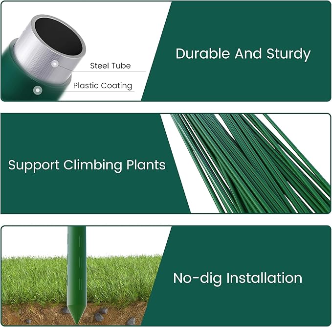 48 Inch 4 Ft Plant Support Garden Stakes 50 PCS, Sturdy Steel Plastic Coated Sticks for Outdoor Growing Climbing, Tomato, Trees, Cucumber, Beans