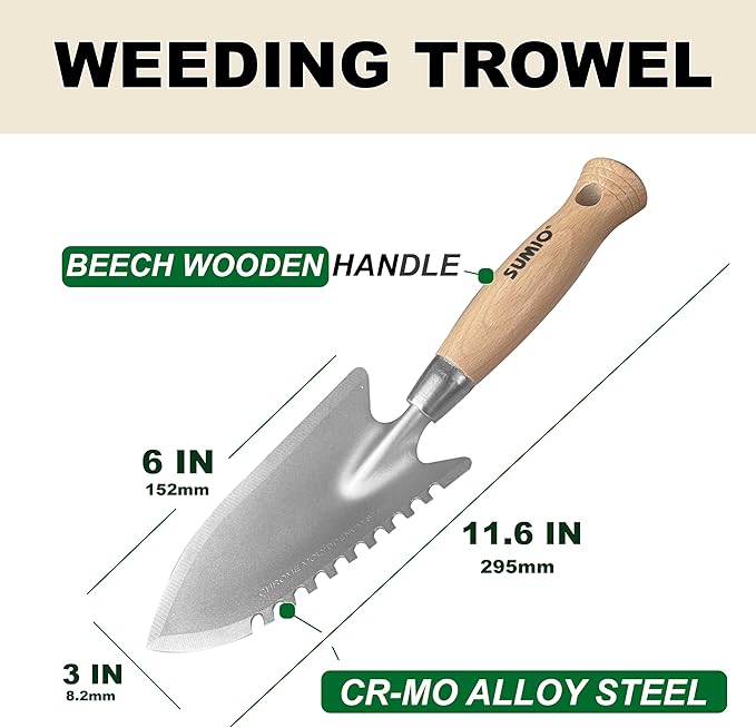 SUMIO 11.6" Weeding Trowel with Serrated Edge, Alloy Steel Digging Trowel Garden Shovel for Digging, Planting, and Loosening Soil