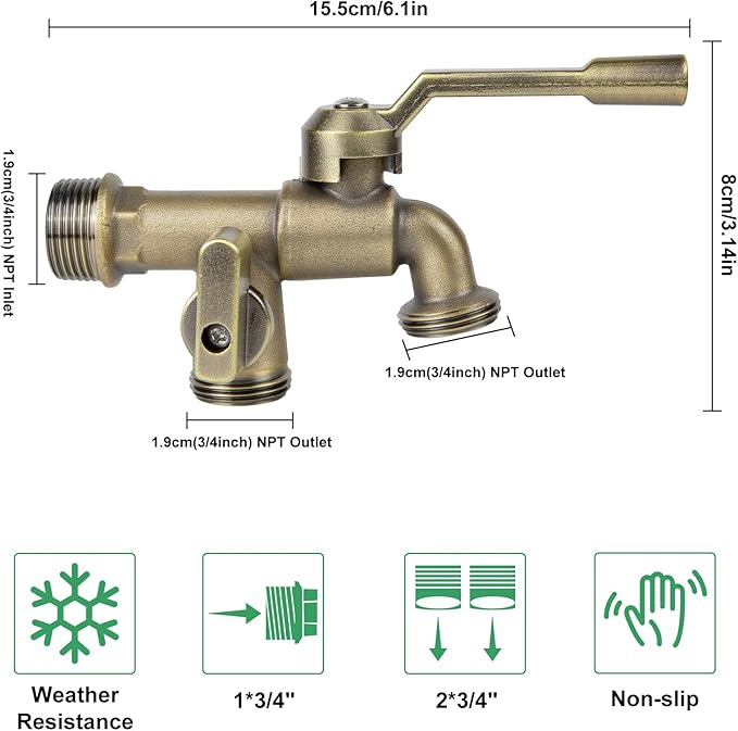Outside Water Faucet,Outdoor Wall Mounted Garden Double Faucets Two 3/4 inch Brass Ball Valves Water Tap Frost-Proof Outside Spigot Replacement with 2 Outlets for Home Balcony (Bronze 3/4" Male Inlet)
