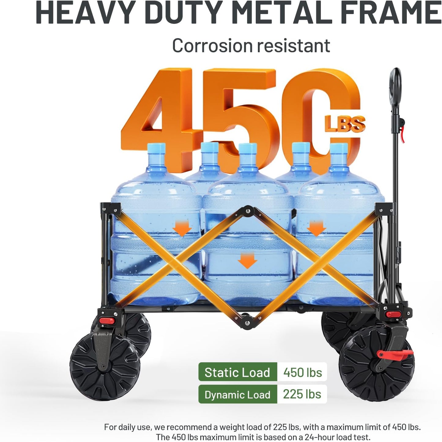 Timber Ridge Outdoor Collapsible Wagon with Brakes Utility Folding Cart Heavy Duty All Terrain Wheels for Shopping Camping Garden with Side Bag and Cup Holders, Grey