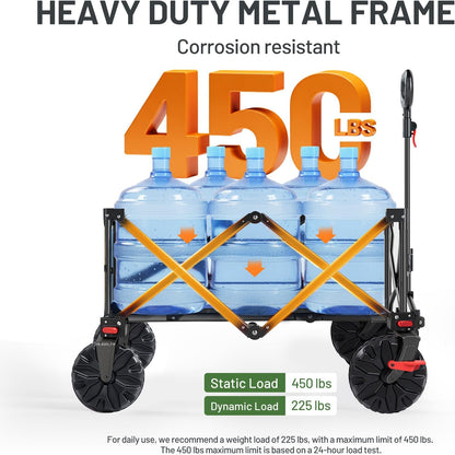 Timber Ridge Outdoor Collapsible Wagon with Brakes Utility Folding Cart Heavy Duty All Terrain Wheels for Shopping Camping Garden with Side Bag and Cup Holders, Grey