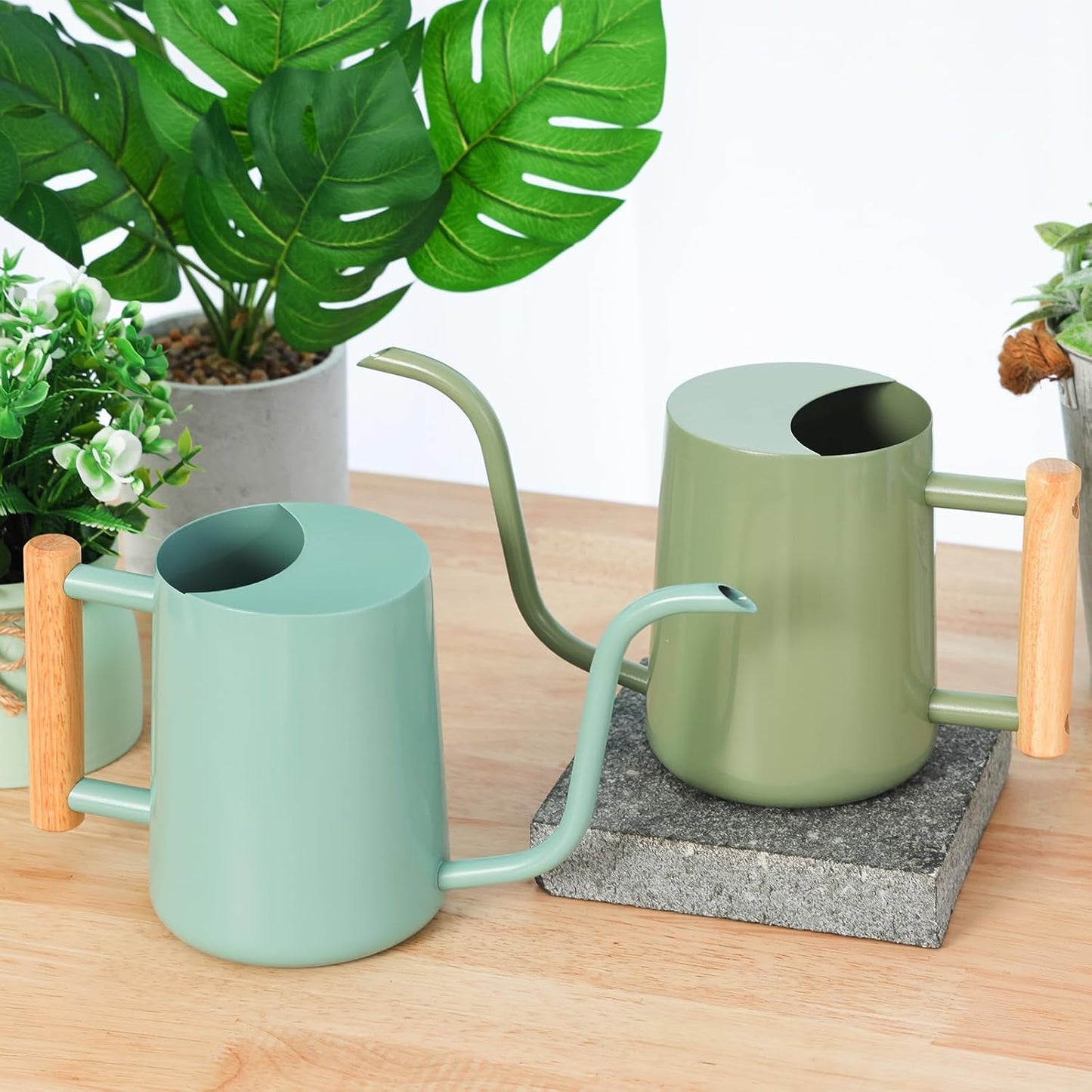 CEWOR Sage Green 35 Oz Metal Watering Can with Long Spout for Indoor & Outdoor Plants