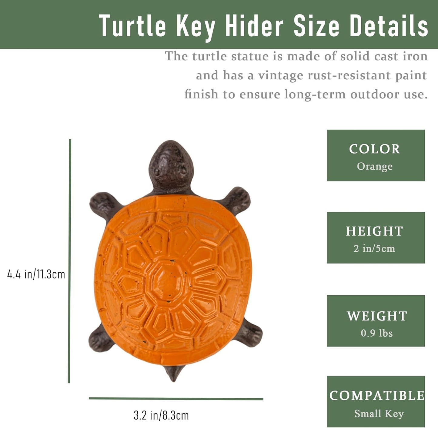 Spare Key Hiders Outside Cast Iron Turtle Hidden Key Holder for Outdoor, Yard, Patio Hide A Key and Decoration Garden,Orange