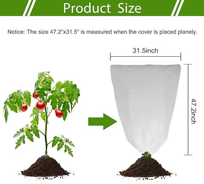 2 Pack Plant Covers Freeze Protection for Winter, 47.2"×31.5" Frost Cloths for Outdoor Plants Cold Weather Blankets with Drawstrings