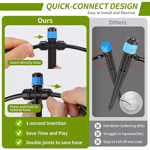 1/4 Inch Quick Connect Drip Emitters 15 Pcs Fan Shape Drip Irrigation Emitters for 1/4" Irrigation Tubing 360 Degree Adjustable Water Flow Irrigation Drip Heads for Potted Plants Flower Raised Bed