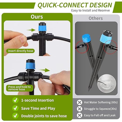 1/4 Inch Quick Connect Drip Emitters 15 Pcs Fan Shape Drip Irrigation Emitters for 1/4" Irrigation Tubing 360 Degree Adjustable Water Flow Irrigation Drip Heads for Potted Plants Flower Raised Bed