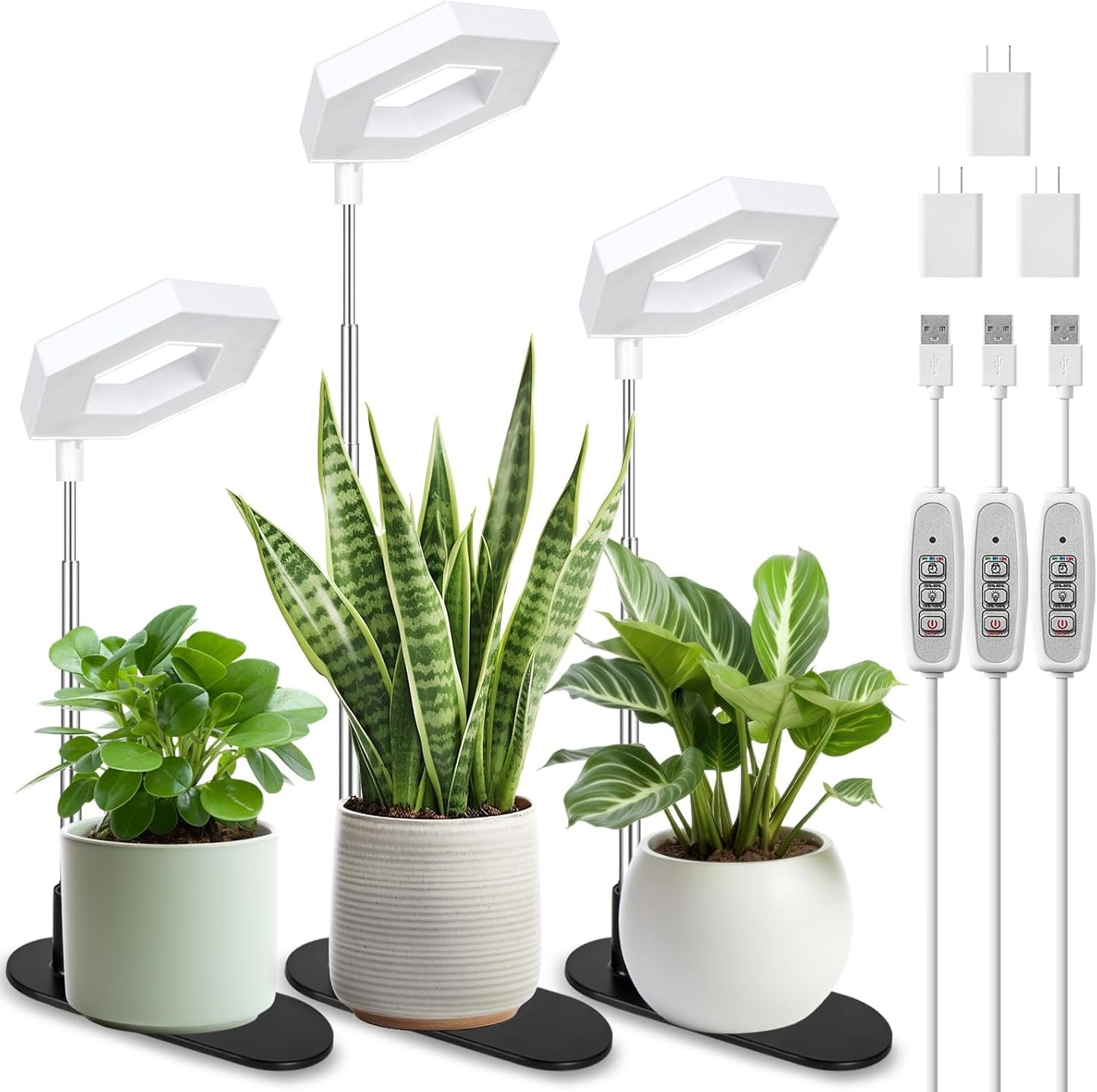 FOXGARDEN Plant Light, 126LEDs Grow Light for Indoor Plants, Full Spectrum Desk Growing Lamp with Detachable Base, Height Adjustable 7.8"-26" with Auto Timer 4H/8H/12H, 4 Dimmable Brightness, 3 Pack